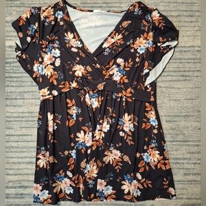 3 For $21 Floral V-Neck Wrap Maternity Top - Black and Orange